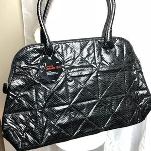 Ion Quilted black snakeskin print tote bag